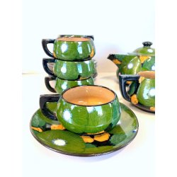 ANTICO SERVIZIO Te CAFFè 6 Pers. ART DECO' CERAMICHE Ribassanelli ROMA VERDE '30