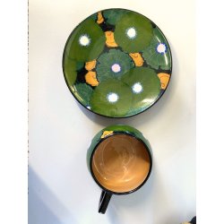 ANTICO SERVIZIO Te CAFFè 6 Pers. ART DECO' CERAMICHE Ribassanelli ROMA VERDE '30