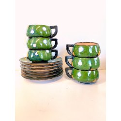 ANTICO SERVIZIO Te CAFFè 6 Pers. ART DECO' CERAMICHE Ribassanelli ROMA VERDE '30