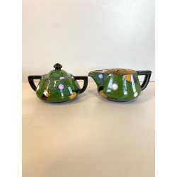 ANTICO SERVIZIO Te CAFFè 6 Pers. ART DECO' CERAMICHE Ribassanelli ROMA VERDE '30