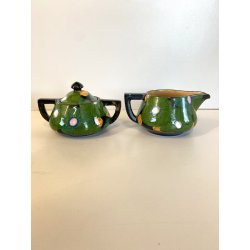 ANTICO SERVIZIO Te CAFFè 6 Pers. ART DECO' CERAMICHE Ribassanelli ROMA VERDE '30