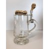 ANTICO BOCCALE BIRRA Jug Hunting VETRO con COPERCHIO METALLO DECORO INCISO 1886