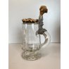 ANTICO BOCCALE BIRRA Jug Hunting VETRO con COPERCHIO METALLO DECORO INCISO 1886