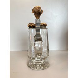 ANTICO BOCCALE BIRRA Jug Hunting VETRO con COPERCHIO METALLO DECORO INCISO 1886