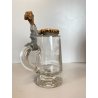 ANTICO BOCCALE BIRRA Jug Hunting VETRO con COPERCHIO METALLO DECORO INCISO 1886