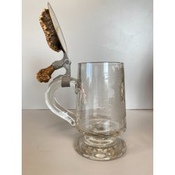 ANTICO BOCCALE BIRRA Jug Hunting VETRO con COPERCHIO METALLO DECORO INCISO 1886