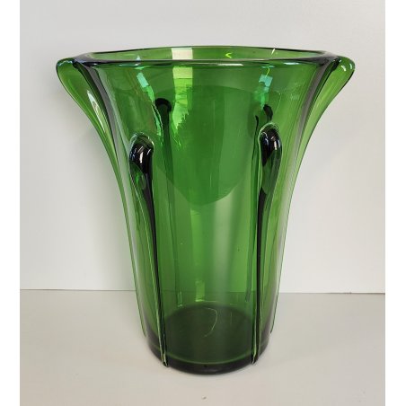 GRANDE VASO VERDE di EMPOLI anni 50 TRONCO-CONICO VETRO SOFFIATO GOCCE Murano