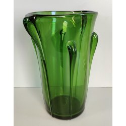 GRANDE VASO VERDE di EMPOLI anni 50 TRONCO-CONICO VETRO SOFFIATO GOCCE Murano