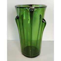 GRANDE VASO VERDE di EMPOLI anni 50 TRONCO-CONICO VETRO SOFFIATO GOCCE Murano