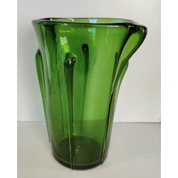 GRANDE VASO VERDE di EMPOLI anni 50 TRONCO-CONICO VETRO SOFFIATO GOCCE Murano