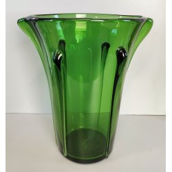 GRANDE VASO VERDE di EMPOLI anni 50 TRONCO-CONICO VETRO SOFFIATO GOCCE Murano