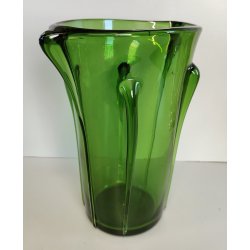 GRANDE VASO VERDE di EMPOLI anni 50 TRONCO-CONICO VETRO SOFFIATO GOCCE Murano