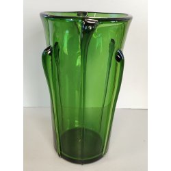GRANDE VASO VERDE di EMPOLI anni 50 TRONCO-CONICO VETRO SOFFIATO GOCCE Murano