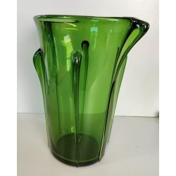 GRANDE VASO VERDE di EMPOLI anni 50 TRONCO-CONICO VETRO SOFFIATO GOCCE Murano