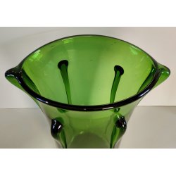 GRANDE VASO VERDE di EMPOLI anni 50 TRONCO-CONICO VETRO SOFFIATO GOCCE Murano