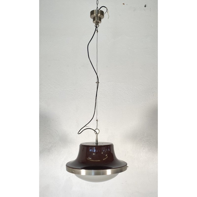 LAMPADARIO SOSPENSIONE DESIGN Sergio Mazza Tau VETRO ACCIAIO CROMATO ANNI 60