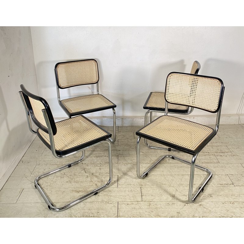 SET 4 SEDIA CESCA MARCEL BREUER ACCIAIO PAGLIA DI VIENNA DESIGN ANNI 60/70 CHAIR