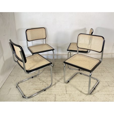 SET 4 SEDIA CESCA MARCEL BREUER ACCIAIO PAGLIA DI VIENNA DESIGN ANNI 60/70 CHAIR