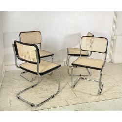 SET 4 SEDIA CESCA MARCEL BREUER ACCIAIO PAGLIA DI VIENNA DESIGN ANNI 60/70 CHAIR