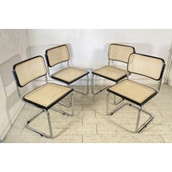 SET 4 SEDIA CESCA MARCEL BREUER ACCIAIO PAGLIA DI VIENNA DESIGN ANNI 60/70 CHAIR