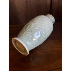 VASO PORCELLANA CINESE MONOCROMA CELADON DECORO RILIEVO FIORI PAESAGGIO XX sec