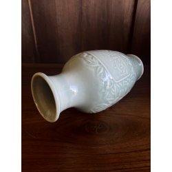 VASO PORCELLANA CINESE MONOCROMA CELADON DECORO RILIEVO FIORI PAESAGGIO XX sec