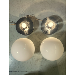 COPPIA ABATJOUR LAMPADA DESIGN E. Tronconi  ACCIAIO VETRO MURANO ø20x23cm/h '70