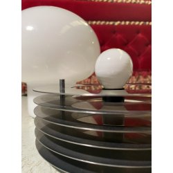 COPPIA ABATJOUR LAMPADA DESIGN E. Tronconi  ACCIAIO VETRO MURANO ø20x23cm/h '70