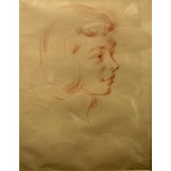 COPPIA QUADRI A. Advier RITRATTI VOLTO DONNA ANNI 30/40 SANGUIGNA CORNICE RADICA