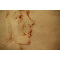 COPPIA QUADRI A. Advier RITRATTI VOLTO DONNA ANNI 30/40 SANGUIGNA CORNICE RADICA