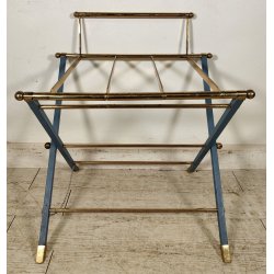 ANTICO PORTA VALIGIE HOTEL anni 60 PIEGHEVOLE Azzurro Oro REGGI VALIGIA ALBERGO