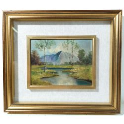ANTICO DIPINTO FIRMATO MELCHIORRE PAESAGGIO MONTE FIUME QUADRO OLIO TAVOLA EPOCA