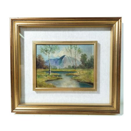 ANTICO DIPINTO FIRMATO MELCHIORRE PAESAGGIO MONTE FIUME QUADRO OLIO TAVOLA EPOCA