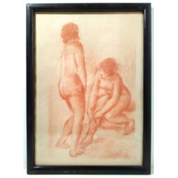 ANTICO QUADRO SANGUIGNA VINCENZO NICOLETTI NUDO DONNA NUDI DIPINTO EPOCA 1932