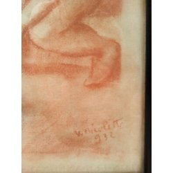 ANTICO QUADRO SANGUIGNA VINCENZO NICOLETTI NUDO DONNA NUDI DIPINTO EPOCA 1932