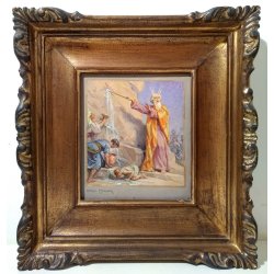 QUADRO CARLO MORGARI MOSÈ ACQUE DI MERIBA DIPINTO OLIO TAVOLA CORNICE EPOCA 1950