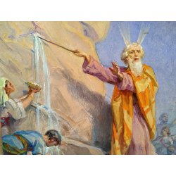 QUADRO CARLO MORGARI MOSÈ ACQUE DI MERIBA DIPINTO OLIO TAVOLA CORNICE EPOCA 1950