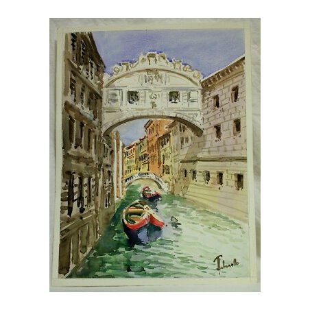 DIPINTO A. Zecca ACQUERELLO PAESAGGIO VEDUTA VENEZIA SCORCIO PONTE DEI SOSPIRI