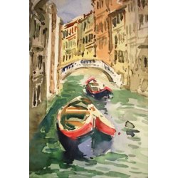 DIPINTO A. Zecca ACQUERELLO PAESAGGIO VEDUTA VENEZIA SCORCIO PONTE DEI SOSPIRI