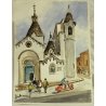 DIPINTO ACQUERELLO A. Zecca PAESAGGIO VEDUTA Alberobello CHIESA Sant' Antonio