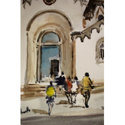 DIPINTO ACQUERELLO A. Zecca PAESAGGIO VEDUTA Alberobello CHIESA Sant' Antonio