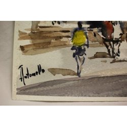 DIPINTO ACQUERELLO A. Zecca PAESAGGIO VEDUTA Alberobello CHIESA Sant' Antonio