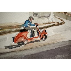 DIPINTO ACQUERELLO A. Zecca PAESAGGIO VEDUTA Alberobello CHIESA Sant' Antonio