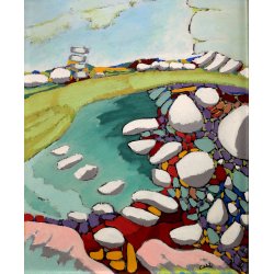 QUADRO DIPINTO ACRILICO TELA G. Cozzi 1986 IPERCROMATISMO ASTRATTO PAESAGGIO  