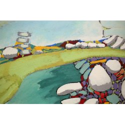 QUADRO DIPINTO ACRILICO TELA G. Cozzi 1986 IPERCROMATISMO ASTRATTO PAESAGGIO  