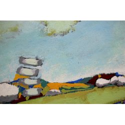 QUADRO DIPINTO ACRILICO TELA G. Cozzi 1986 IPERCROMATISMO ASTRATTO PAESAGGIO  