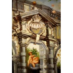 QUADRO DIPINTO Baraldi OLIO TAVOLA PUTTI MONUMENTO NEOCLASSICO DAME BAGNI TERME
