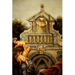 QUADRO DIPINTO Baraldi OLIO TAVOLA PUTTI MONUMENTO NEOCLASSICO DAME BAGNI TERME