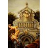 QUADRO DIPINTO Baraldi OLIO TAVOLA PUTTI MONUMENTO NEOCLASSICO DAME BAGNI TERME
