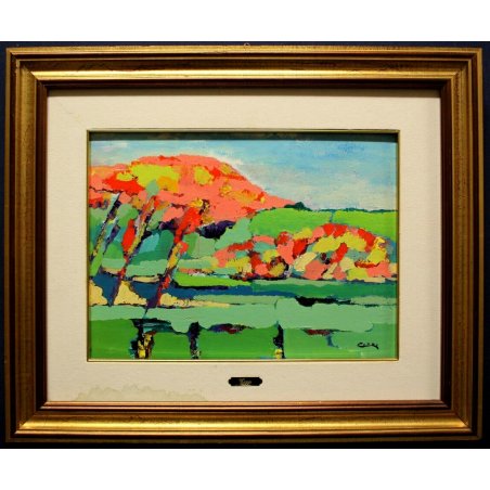 QUADRO DIPINTO TECNICA MISTA TELA Cozzi 1983  IPERCROMATISMO ASTRATTO PAESAGGIO 